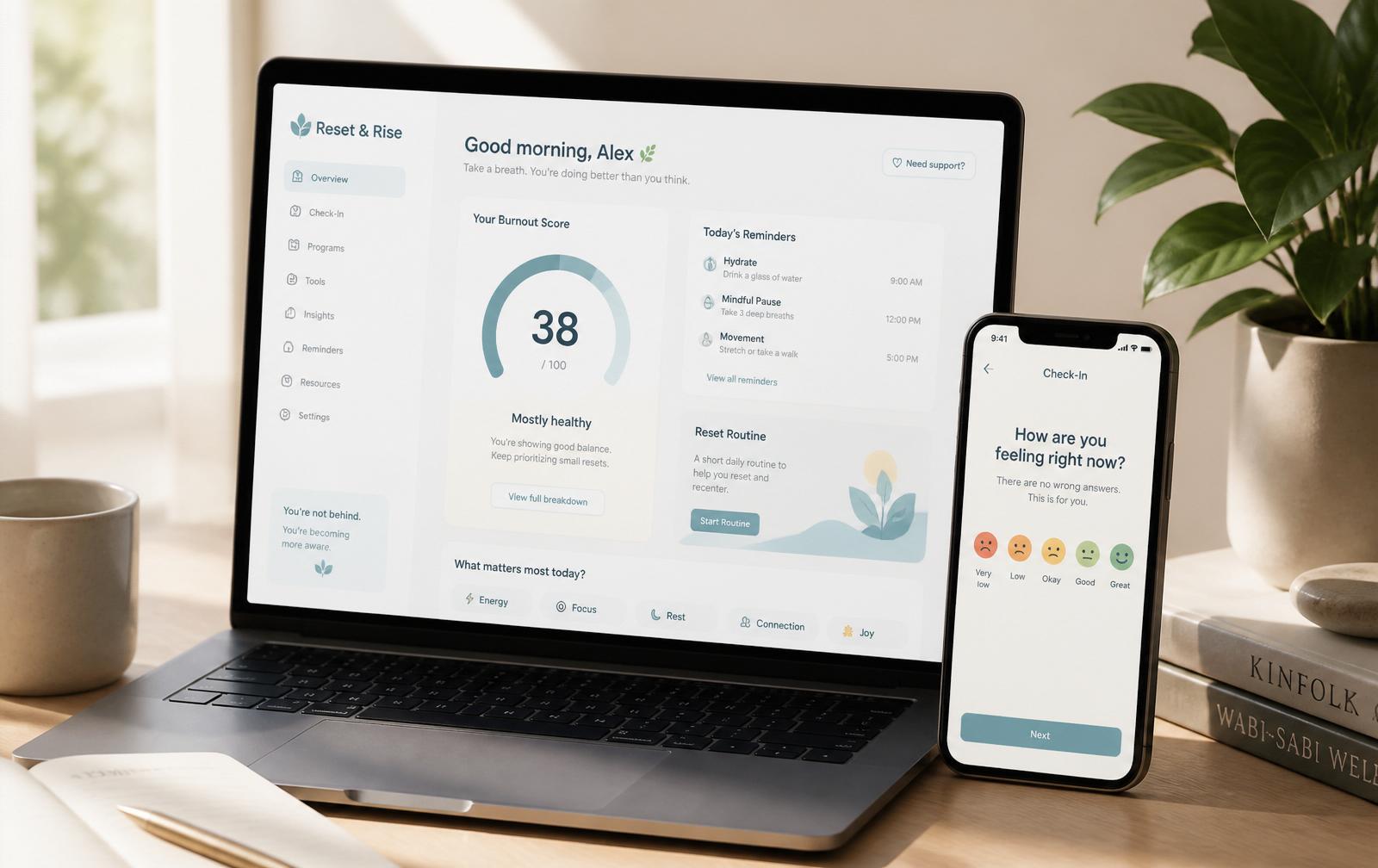 OffSwitch AI dashboard and mobile check-in preview